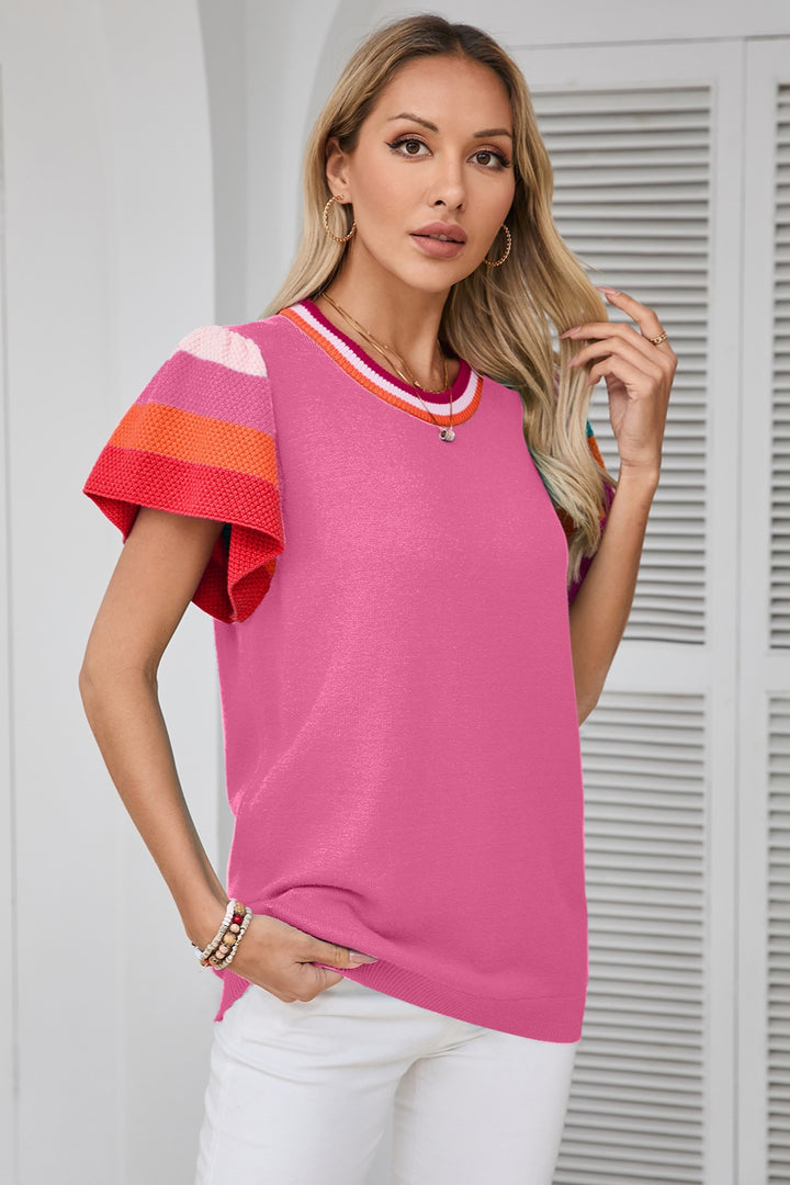 Color Block Round Neck Knit Top-Trendsi-[option4]-[option5]-[option6]-[option7]-[option8]-Shop-Boutique-Clothing-for-Women-Online