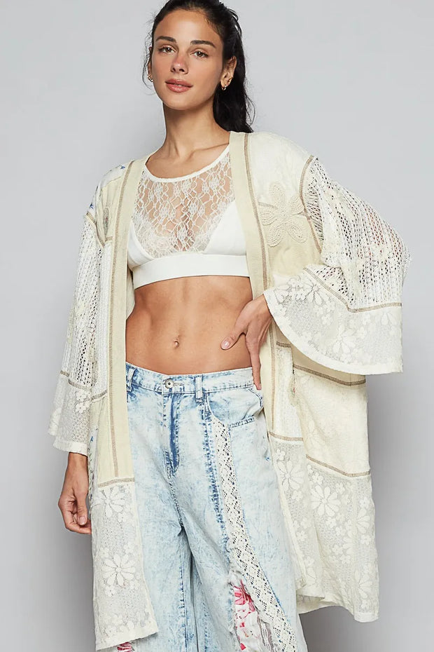 POL Double Gauze and Lace Mix Cardigan with Embroidered Detail-Cardigan-Trendsi-[option4]-[option5]-[option6]-[option7]-[option8]-Shop-Boutique-Clothing-for-Women-Online