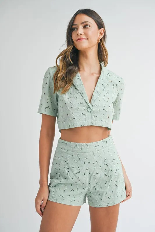 MABLE Eyelet Short Sleeve Crop Top and Shorts Set-Sets-Trendsi-[option4]-[option5]-[option6]-[option7]-[option8]-Shop-Boutique-Clothing-for-Women-Online