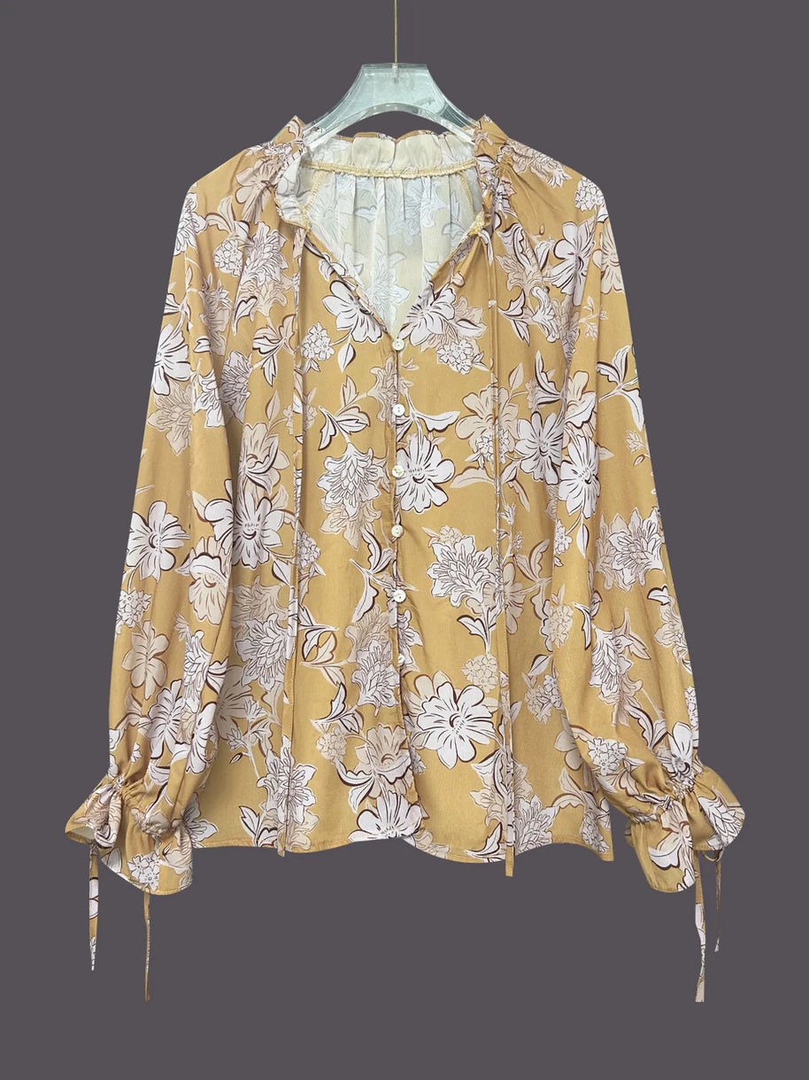 Printed Tie Neck Flounce Sleeve Blouse-Tops-Trendsi-[option4]-[option5]-[option6]-[option7]-[option8]-Shop-Boutique-Clothing-for-Women-Online