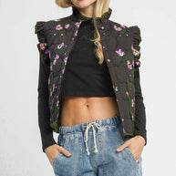 Umgee Ruffled Quilted Floral Snap Down Vest-Vest-Trendsi-[option4]-[option5]-[option6]-[option7]-[option8]-Shop-Boutique-Clothing-for-Women-Online