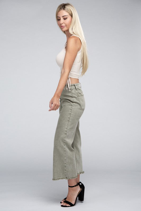 Zenana Acid Washed High Waist Frayed Hem Straight Pants-ZENANA-[option4]-[option5]-[option6]-[option7]-[option8]-Shop-Boutique-Clothing-for-Women-Online