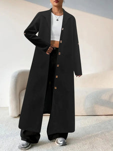 Lapel Collar Button-Front Longline Coat-Coats & Jackets-Trendsi-[option4]-[option5]-[option6]-[option7]-[option8]-Shop-Boutique-Clothing-for-Women-Online