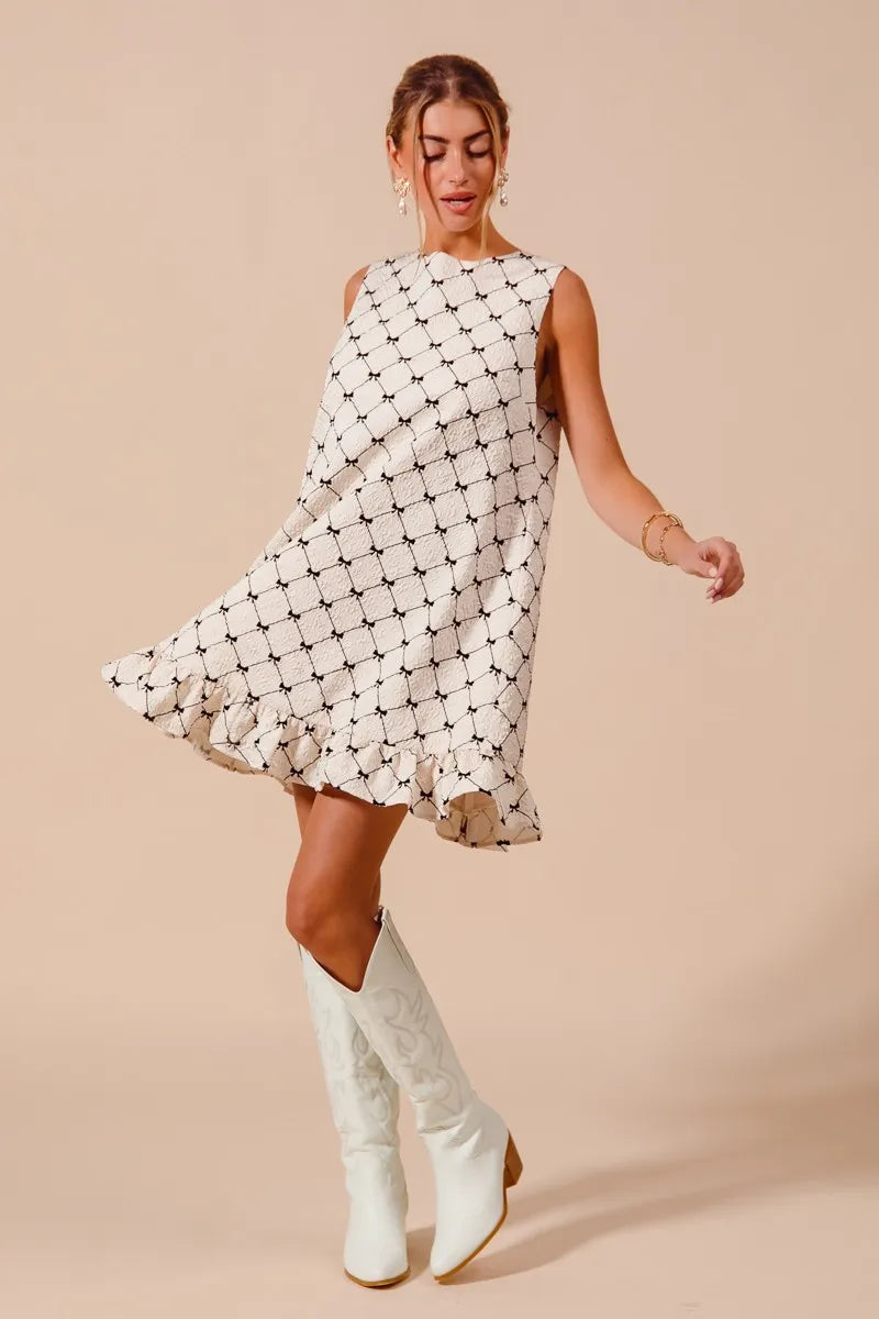 SO ME Texture Bow Printed Mini Ruffle Dress-Dresses-Trendsi-[option4]-[option5]-[option6]-[option7]-[option8]-Shop-Boutique-Clothing-for-Women-Online