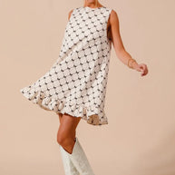 SO ME Texture Bow Printed Mini Ruffle Dress-Dresses-Trendsi-[option4]-[option5]-[option6]-[option7]-[option8]-Shop-Boutique-Clothing-for-Women-Online