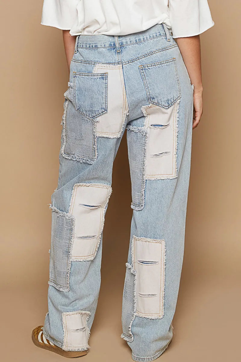 POL Contrast Patched Raw Hem Straight Jeans-Jeans-Trendsi-[option4]-[option5]-[option6]-[option7]-[option8]-Shop-Boutique-Clothing-for-Women-Online