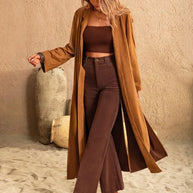 Slit Tied Collared Neck Longline Coat-Coats & Jackets-Trendsi-[option4]-[option5]-[option6]-[option7]-[option8]-Shop-Boutique-Clothing-for-Women-Online