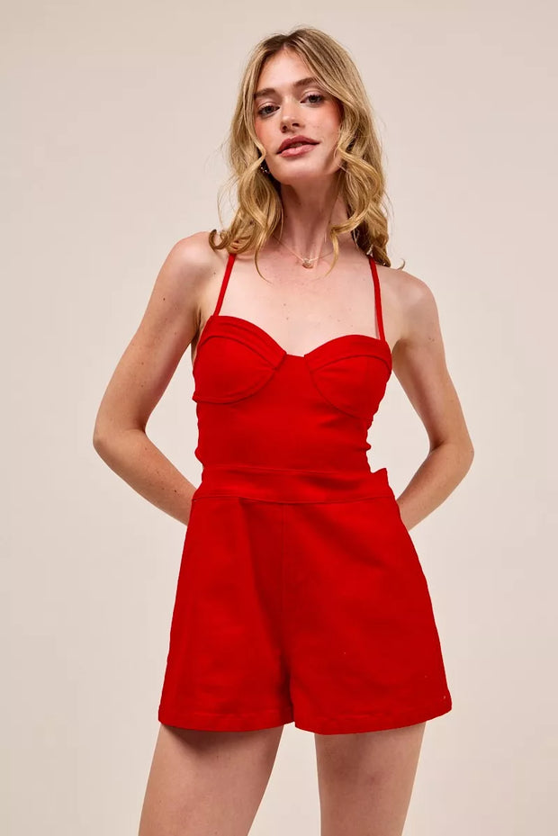 SO ME Fitted Open Back Game Day Romper with Lace Up Deta-Jumpsuits & Rompers-Trendsi-[option4]-[option5]-[option6]-[option7]-[option8]-Shop-Boutique-Clothing-for-Women-Online