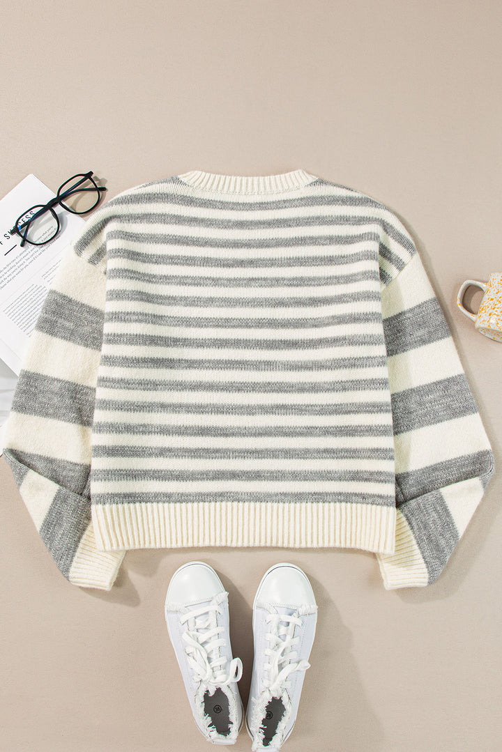 Striped Round Neck Dropped Shoulder Sweater-Trendsi-[option4]-[option5]-[option6]-[option7]-[option8]-Shop-Boutique-Clothing-for-Women-Online