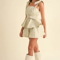 MABLE Jacquard Floral Peplum Top and Flare Shorts Set-Sets-Trendsi-[option4]-[option5]-[option6]-[option7]-[option8]-Shop-Boutique-Clothing-for-Women-Online