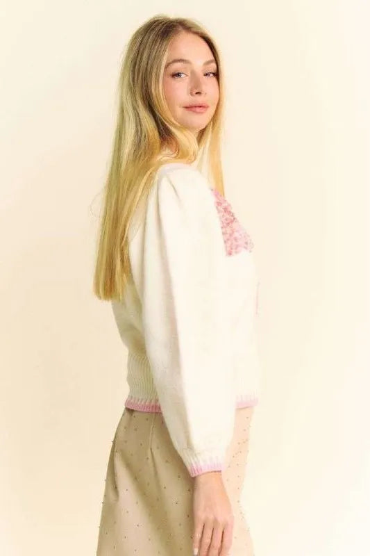 Davi & Dani Flower Patch Fuzzy Mock Neck Sweater-Sweaters-Trendsi-[option4]-[option5]-[option6]-[option7]-[option8]-Shop-Boutique-Clothing-for-Women-Online