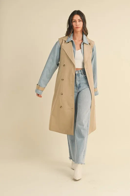 MABLE Layered Look Trench Coat With Denim Jacket-Coats & Jackets-Trendsi-[option4]-[option5]-[option6]-[option7]-[option8]-Shop-Boutique-Clothing-for-Women-Online