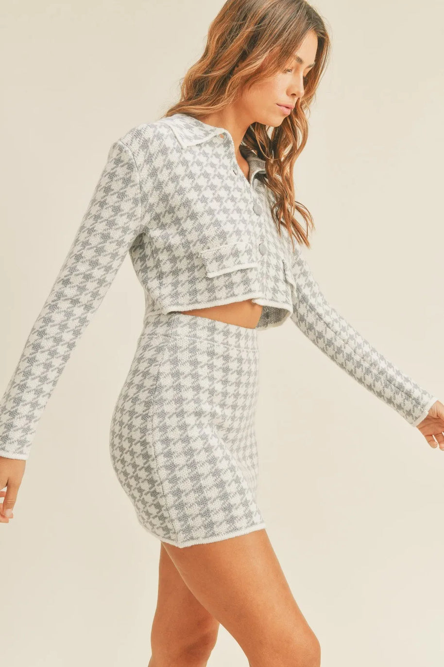 MABLE Houndstooth Cropped Knit Cardigan and Mini Skirt Set-sets-Trendsi-[option4]-[option5]-[option6]-[option7]-[option8]-Shop-Boutique-Clothing-for-Women-Online