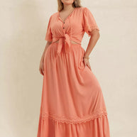 Plus Size Lace Detail Tie Neck Top and Skirt Set-2 piece set-Trendsi-[option4]-[option5]-[option6]-[option7]-[option8]-Shop-Boutique-Clothing-for-Women-Online