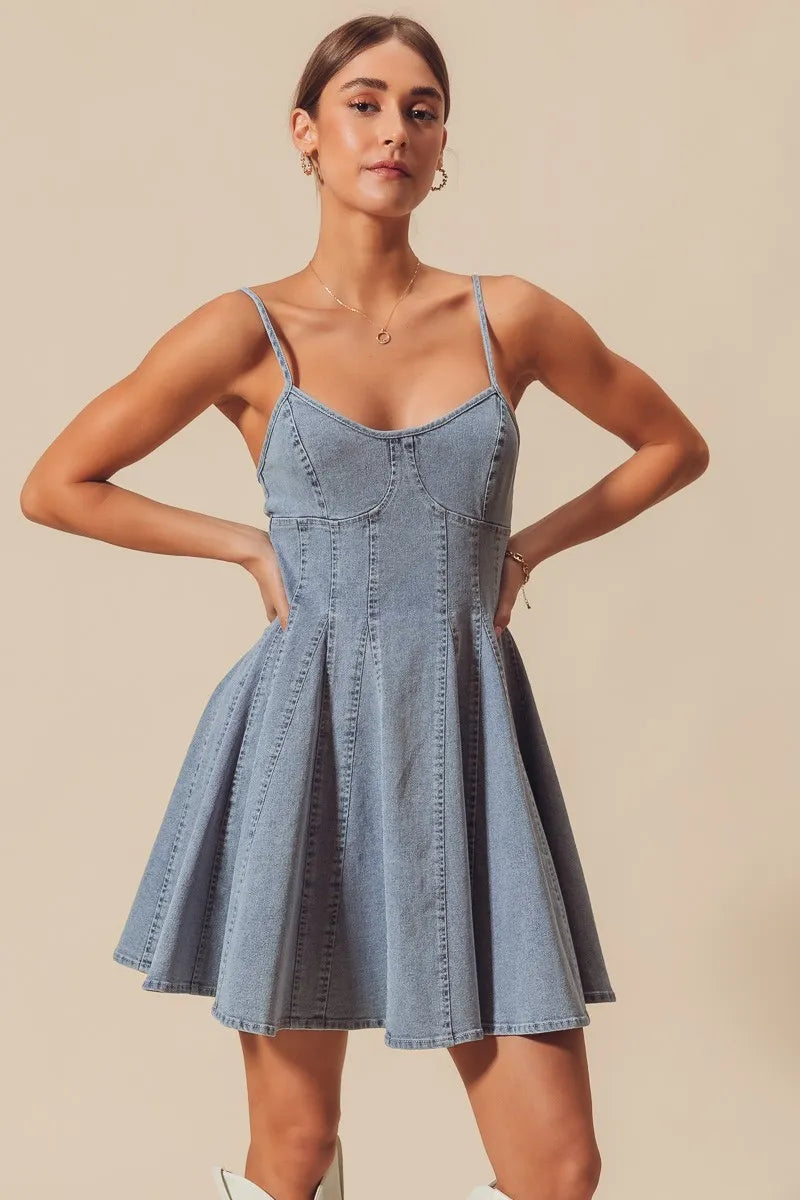 SO ME A Line Fit and Flare Denim Mini Dress-Dresses-Trendsi-[option4]-[option5]-[option6]-[option7]-[option8]-Shop-Boutique-Clothing-for-Women-Online