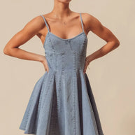 SO ME A Line Fit and Flare Denim Mini Dress-Dresses-Trendsi-[option4]-[option5]-[option6]-[option7]-[option8]-Shop-Boutique-Clothing-for-Women-Online