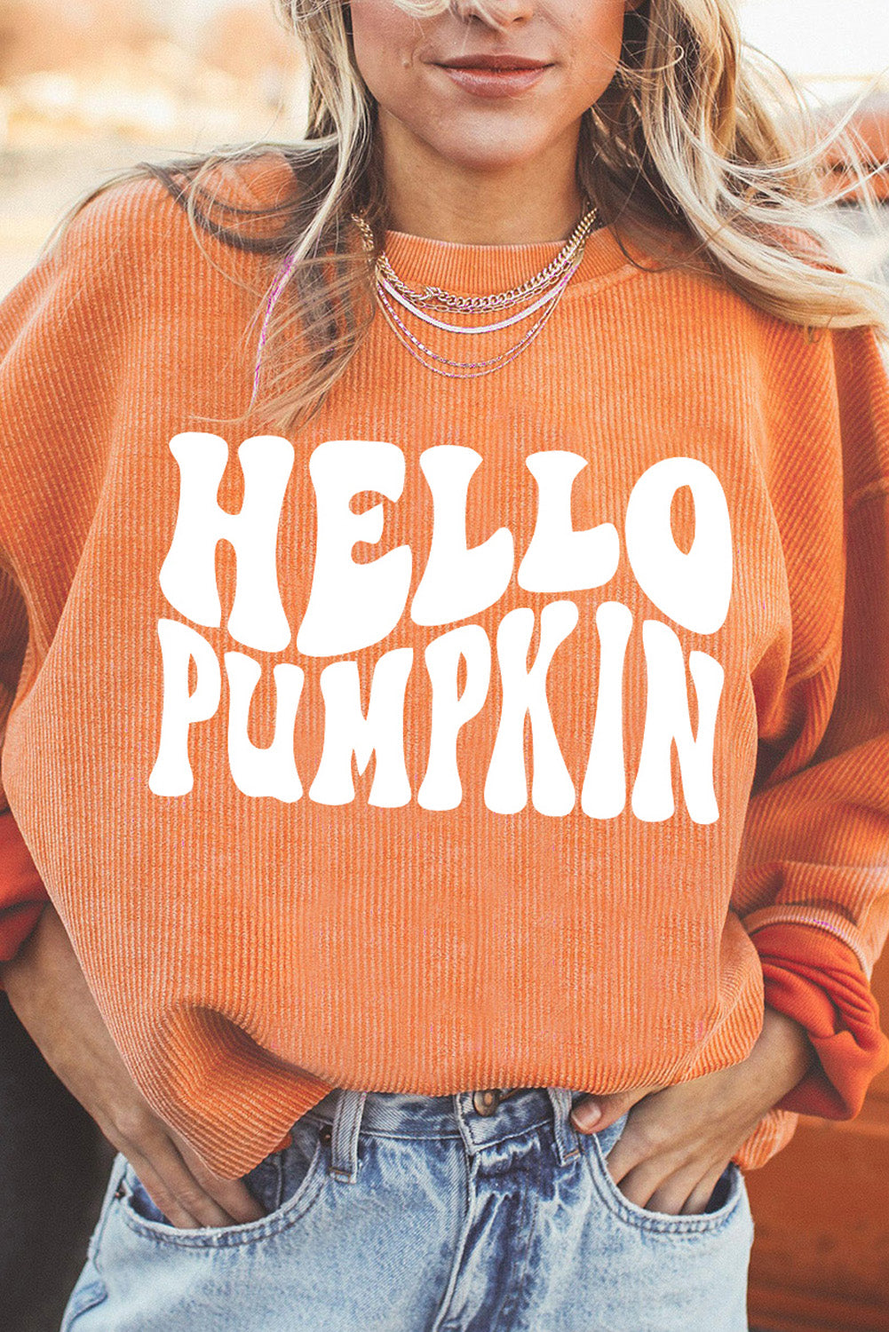 Round Neck Dropped Shoulder HELLO PUMPKIN Ribbed Graphic Sweatshirt-Trendsi-[option4]-[option5]-[option6]-[option7]-[option8]-Shop-Boutique-Clothing-for-Women-Online