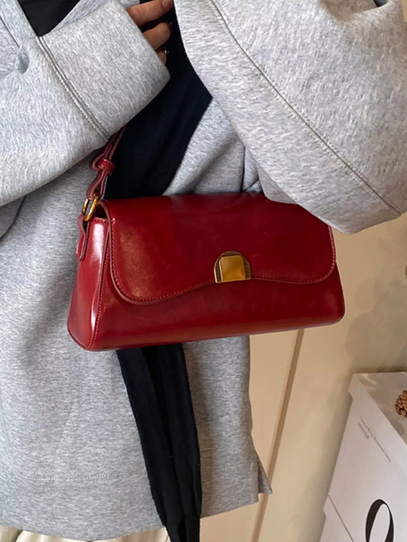 Golden Clasp Shoulder Bag-hand bag-Trendsi-[option4]-[option5]-[option6]-[option7]-[option8]-Shop-Boutique-Clothing-for-Women-Online