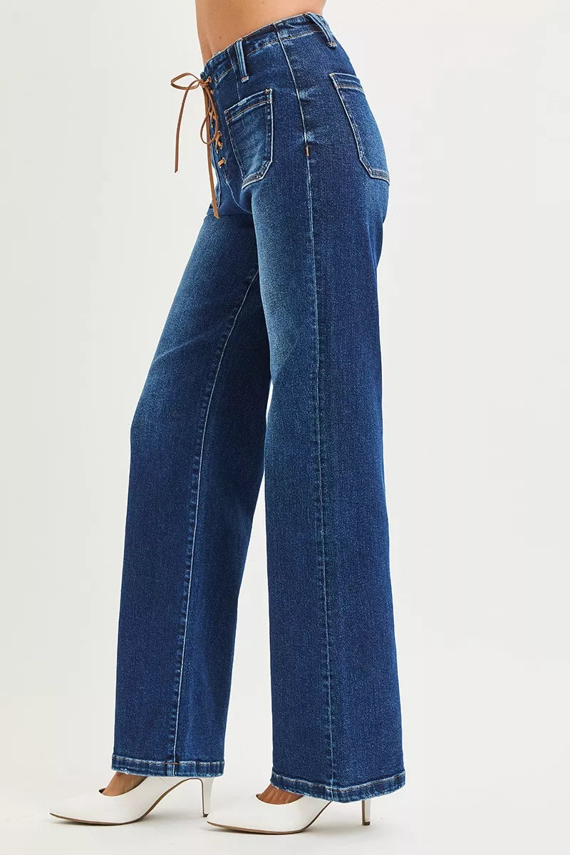 RISEN Full Size High Rise Wide Leg Jeans with Front Tie Detail Plus Size-Jeans-Trendsi-[option4]-[option5]-[option6]-[option7]-[option8]-Shop-Boutique-Clothing-for-Women-Online