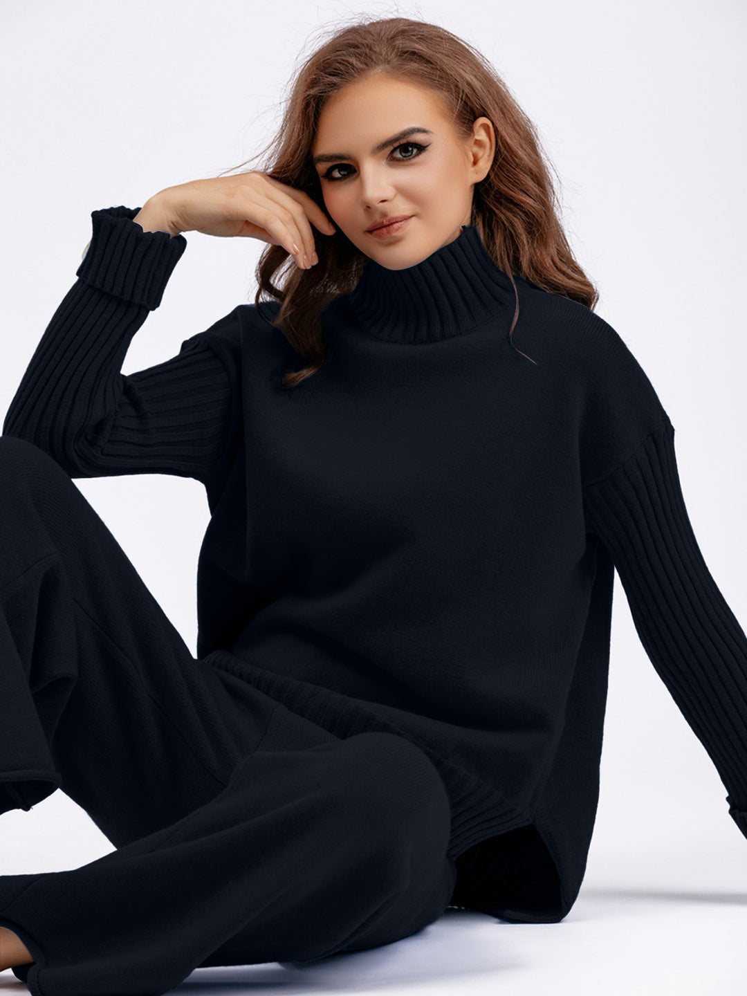 Basic Bae High- Low Turtleneck Long Sleeve Top and Pants Sweater Set-Trendsi-[option4]-[option5]-[option6]-[option7]-[option8]-Shop-Boutique-Clothing-for-Women-Online