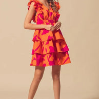 SO ME Floral V Neck Layered Dress with Elasticized Waist-Dresses-Trendsi-[option4]-[option5]-[option6]-[option7]-[option8]-Shop-Boutique-Clothing-for-Women-Online