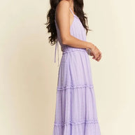 Davi & Dani Texture Swiss Dot Ruffle Square Neck Midi Dress-Dresses-Trendsi-[option4]-[option5]-[option6]-[option7]-[option8]-Shop-Boutique-Clothing-for-Women-Online