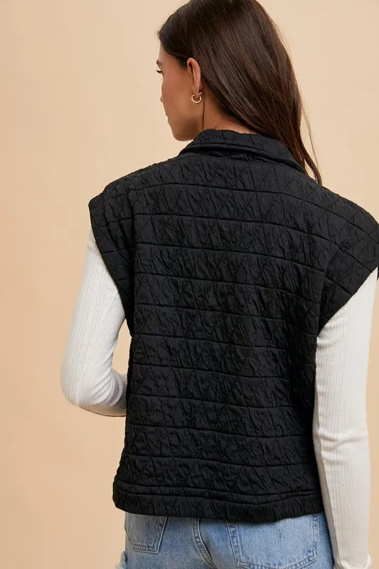 Annie Wear Texture Quilted Snap Down Vest Coat-Vest-Trendsi-[option4]-[option5]-[option6]-[option7]-[option8]-Shop-Boutique-Clothing-for-Women-Online