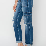 RISEN High Rise Cargo Ankle Roll Up Straight Jeans-Trendsi-[option4]-[option5]-[option6]-[option7]-[option8]-Shop-Boutique-Clothing-for-Women-Online