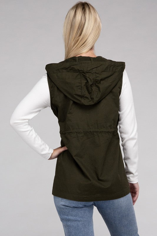 Zenana Drawstring Waist Military Hoodie Vest-ZENANA-[option4]-[option5]-[option6]-[option7]-[option8]-Shop-Boutique-Clothing-for-Women-Online