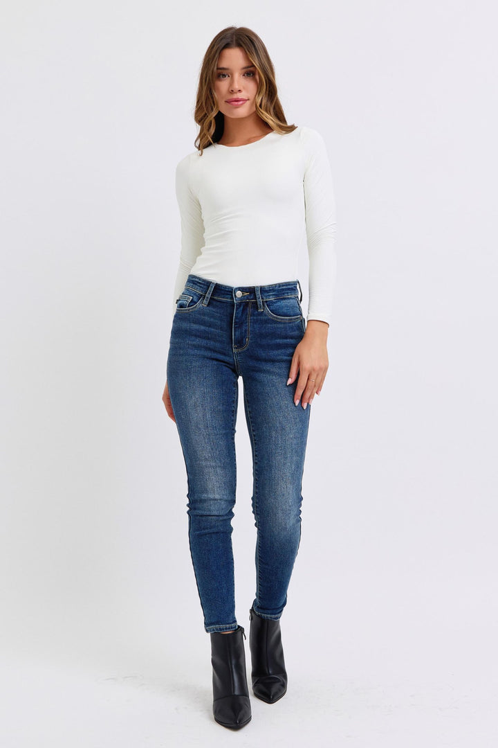 Judy Blue Mid-Rise Waist Skinny Jeans with Thermal Lining-Trendsi-[option4]-[option5]-[option6]-[option7]-[option8]-Shop-Boutique-Clothing-for-Women-Online