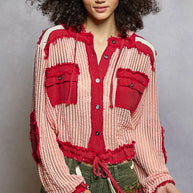 POL Texture Woven Button Down Hooded Shirt with Drawstring Hem-Shirts-Trendsi-[option4]-[option5]-[option6]-[option7]-[option8]-Shop-Boutique-Clothing-for-Women-Online