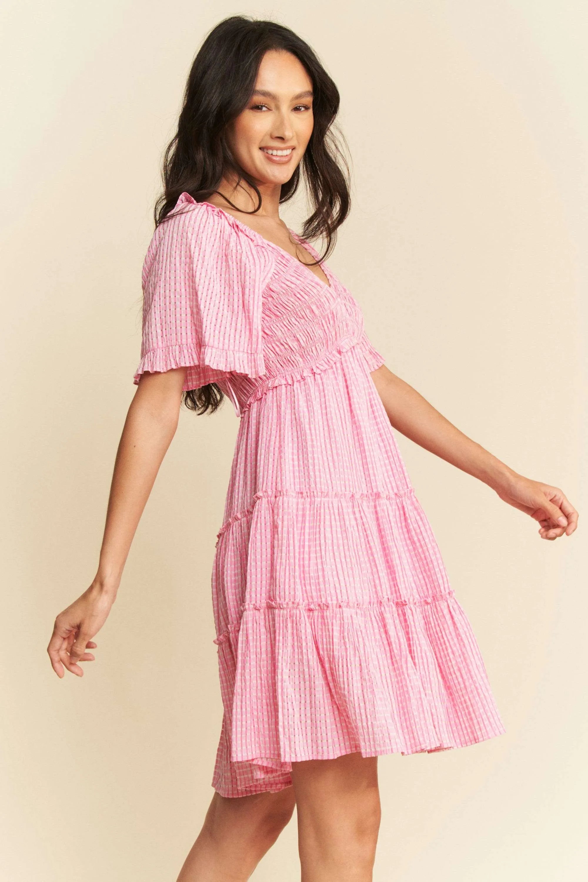 Davi & Dani Jacquard Checker Smocking Tiered Dress-Dresses-Trendsi-[option4]-[option5]-[option6]-[option7]-[option8]-Shop-Boutique-Clothing-for-Women-Online