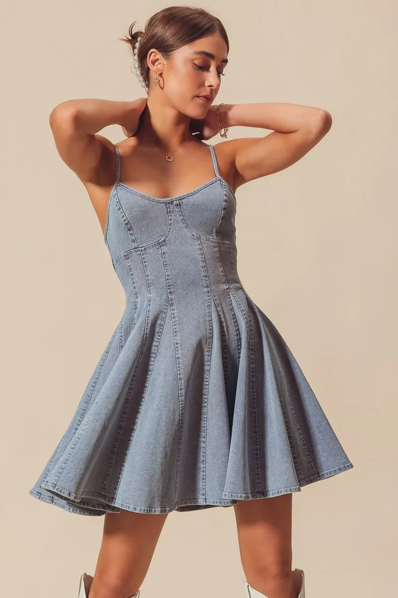 SO ME A Line Fit and Flare Denim Mini Dress-Dresses-Trendsi-[option4]-[option5]-[option6]-[option7]-[option8]-Shop-Boutique-Clothing-for-Women-Online