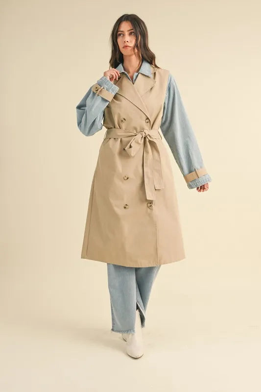 MABLE Layered Look Trench Coat With Denim Jacket-Coats & Jackets-Trendsi-[option4]-[option5]-[option6]-[option7]-[option8]-Shop-Boutique-Clothing-for-Women-Online