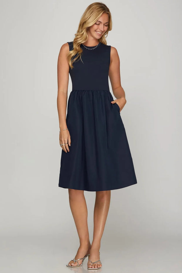 She + Sky Full Size Sleeveless Poplin Woven Midi Dress with Pockets-Dresses-Trendsi-[option4]-[option5]-[option6]-[option7]-[option8]-Shop-Boutique-Clothing-for-Women-Online