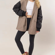 HYFVE Herringbone Mixed Media Contrast Long Sleeve Blazer-Blazers-Trendsi-[option4]-[option5]-[option6]-[option7]-[option8]-Shop-Boutique-Clothing-for-Women-Online