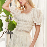 ADORA Lace Smocked Waist Peasant Top-top-Trendsi-[option4]-[option5]-[option6]-[option7]-[option8]-Shop-Boutique-Clothing-for-Women-Online