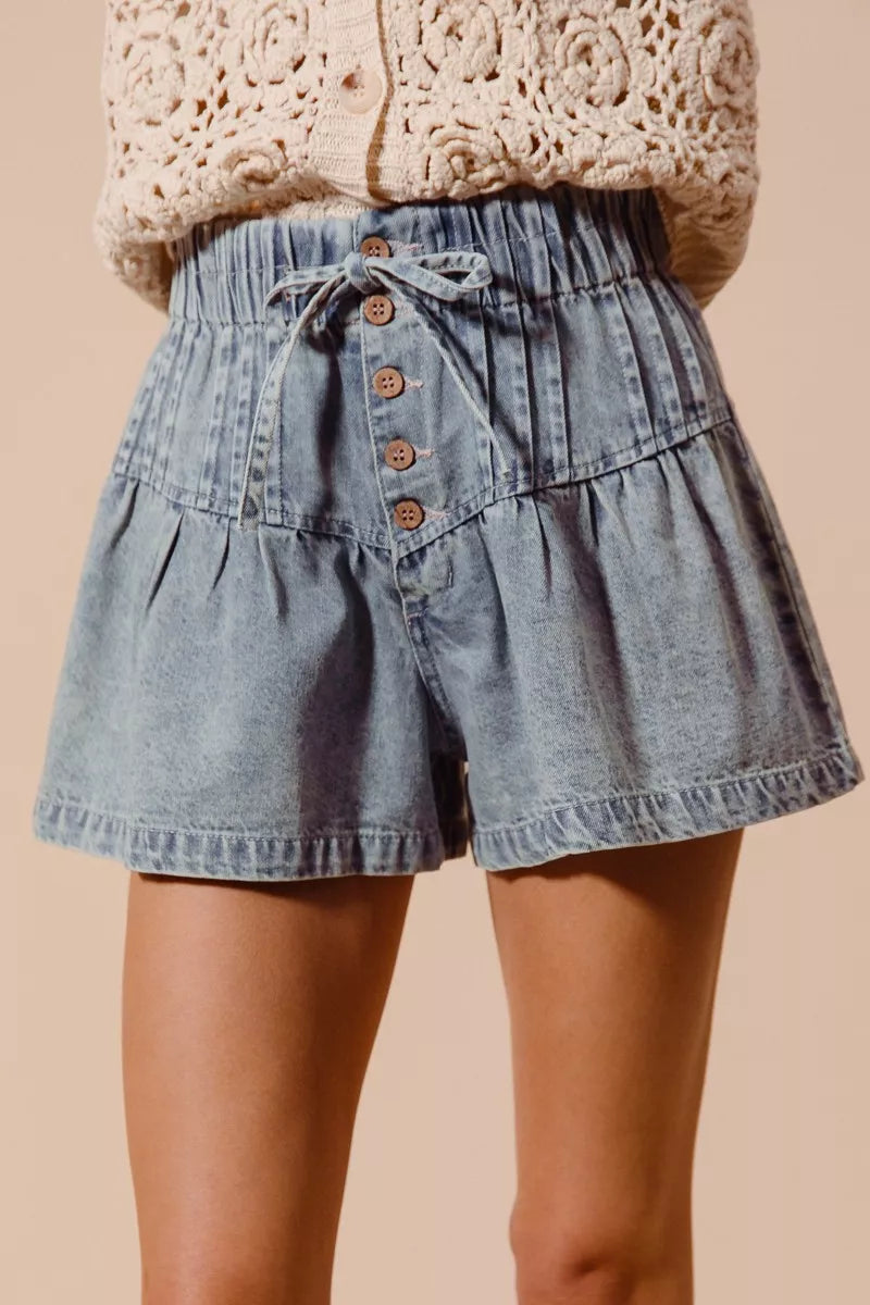 SO ME Flared Denim Shorts with Elasticized Waist-Shorts-Trendsi-[option4]-[option5]-[option6]-[option7]-[option8]-Shop-Boutique-Clothing-for-Women-Online