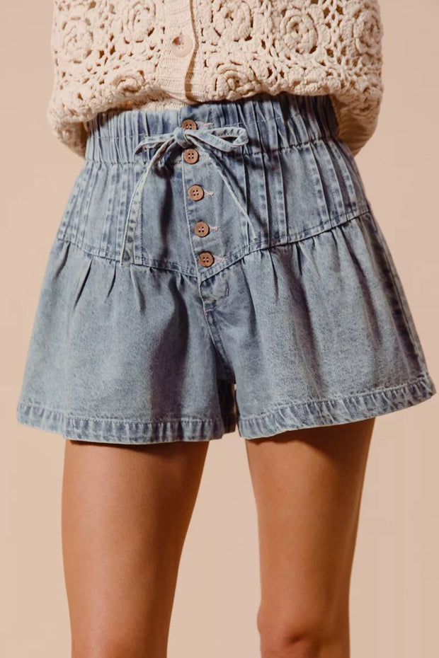 SO ME Flared Denim Shorts with Elasticized Waist-Shorts-Trendsi-[option4]-[option5]-[option6]-[option7]-[option8]-Shop-Boutique-Clothing-for-Women-Online