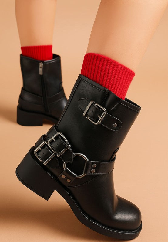 Caribou Harness Detail Biker Boots-Rag Company-[option4]-[option5]-[option6]-[option7]-[option8]-Shop-Boutique-Clothing-for-Women-Online