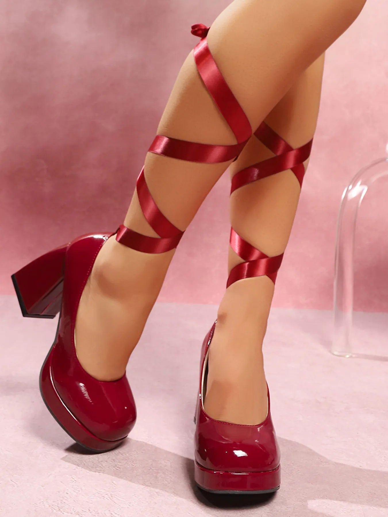 Platform Block Heel Pumps with Ankle Wrap Straps-Shoes-Trendsi-[option4]-[option5]-[option6]-[option7]-[option8]-Shop-Boutique-Clothing-for-Women-Online