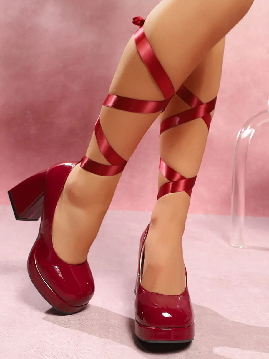 Platform Block Heel Pumps with Ankle Wrap Straps-Shoes-Trendsi-[option4]-[option5]-[option6]-[option7]-[option8]-Shop-Boutique-Clothing-for-Women-Online