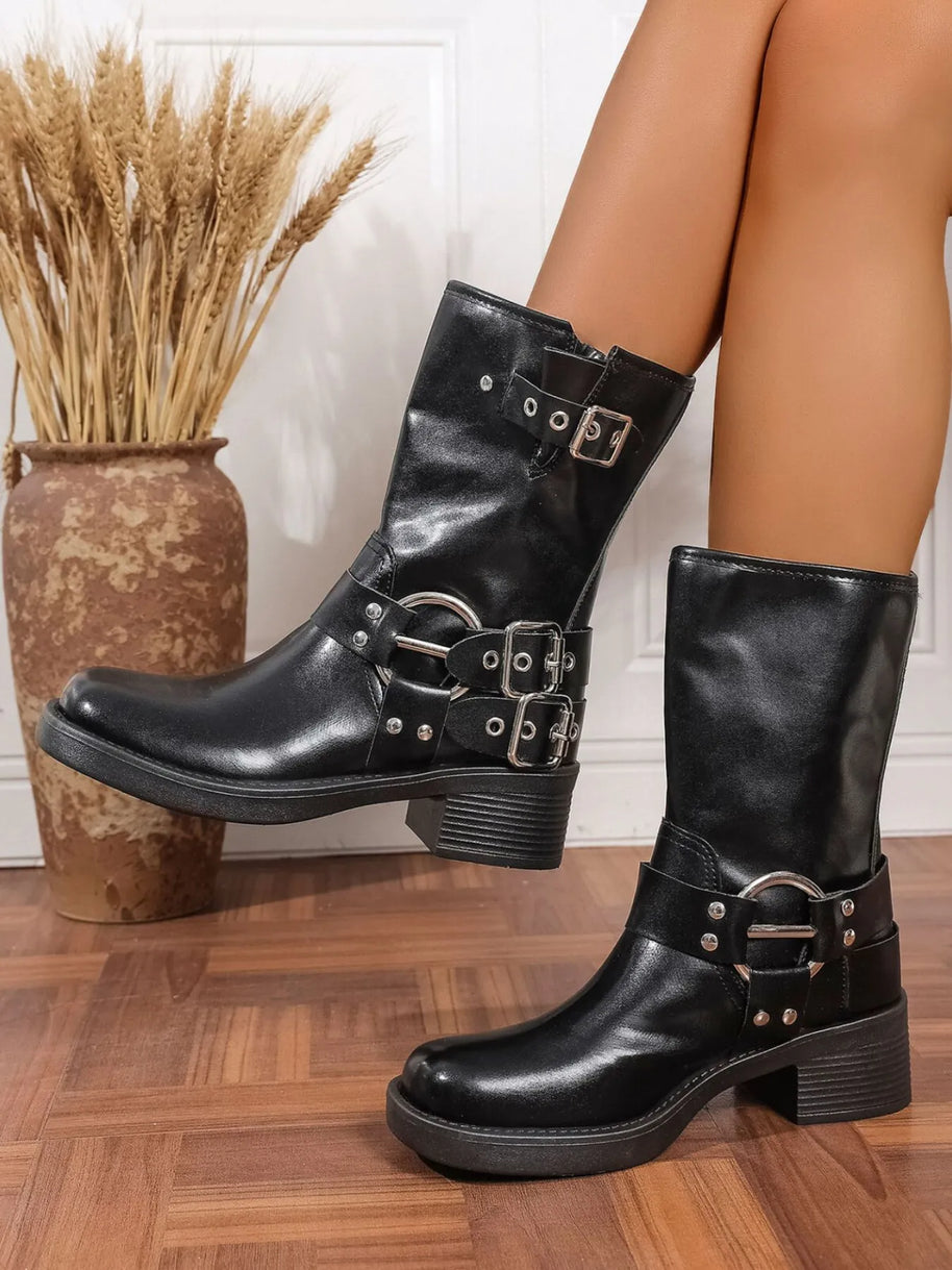 Round Toe Block Heels Boots-Boots-Trendsi-[option4]-[option5]-[option6]-[option7]-[option8]-Shop-Boutique-Clothing-for-Women-Online