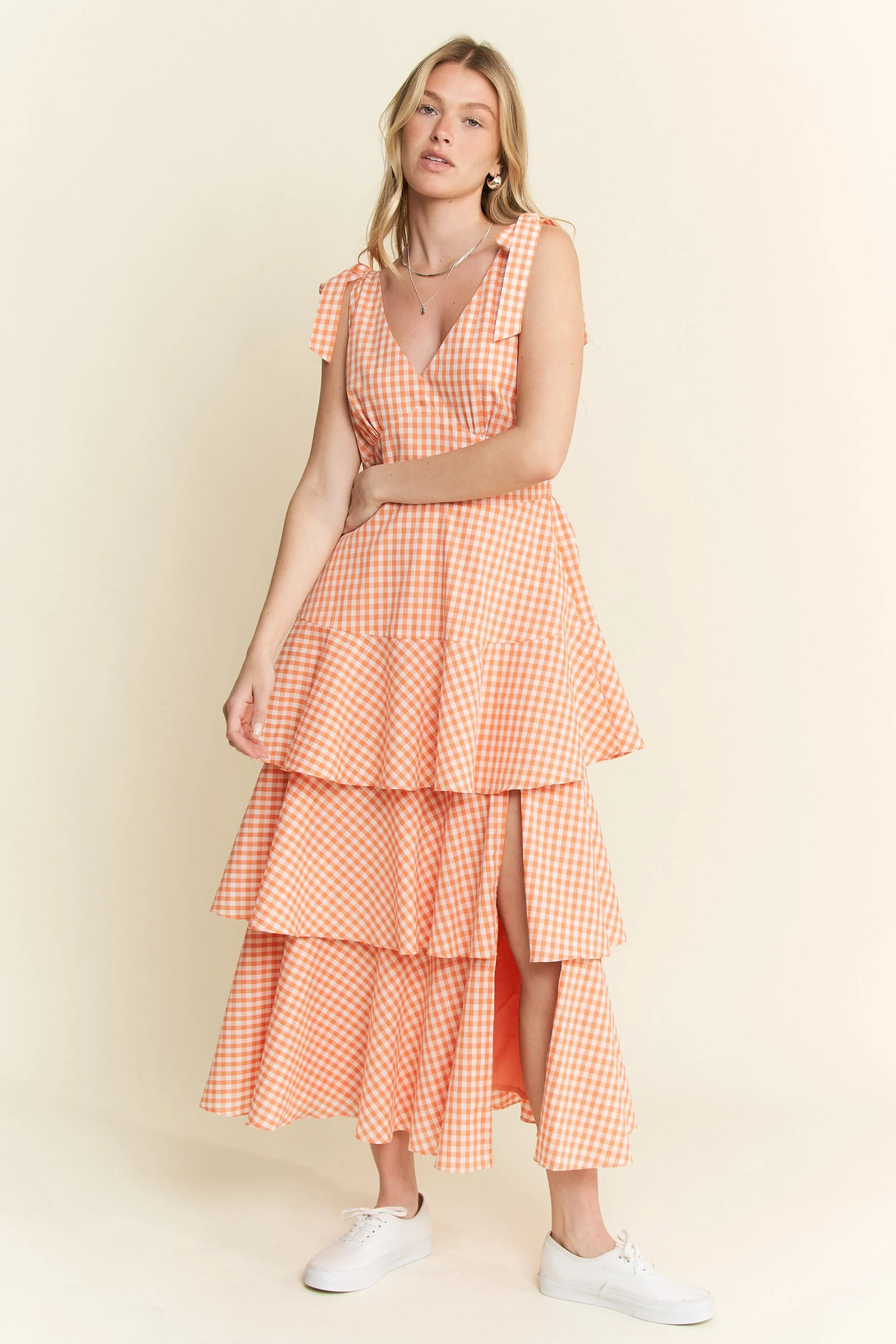 Jade By Jane Sleeveless Gingham Print Tiered Midi Dress-Dresses-Trendsi-[option4]-[option5]-[option6]-[option7]-[option8]-Shop-Boutique-Clothing-for-Women-Online