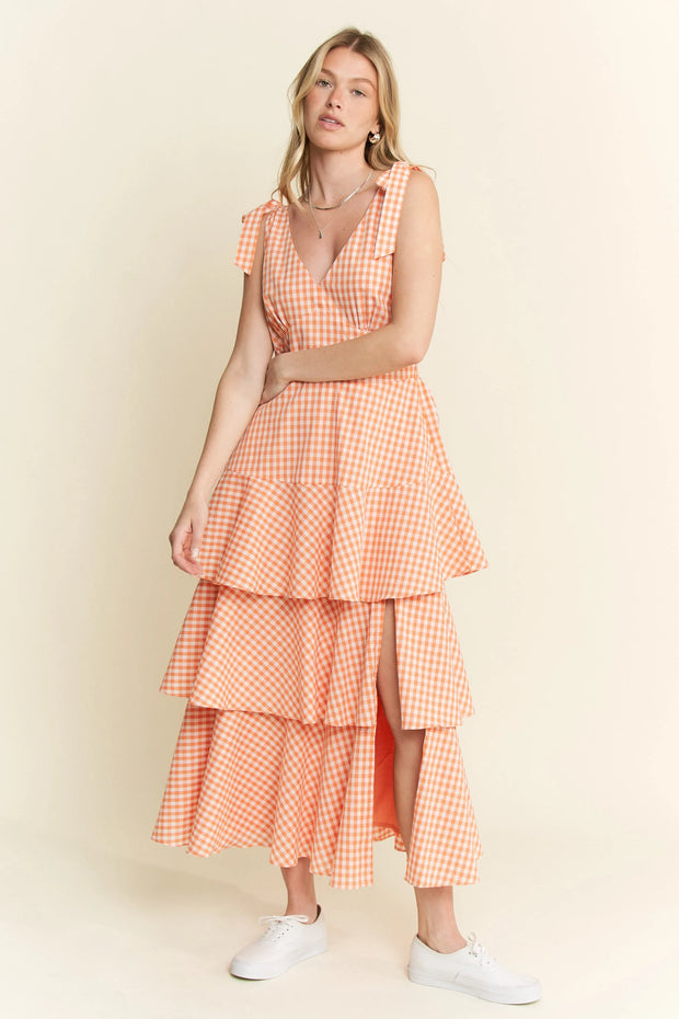 Jade By Jane Sleeveless Gingham Print Tiered Midi Dress-Dresses-Trendsi-[option4]-[option5]-[option6]-[option7]-[option8]-Shop-Boutique-Clothing-for-Women-Online