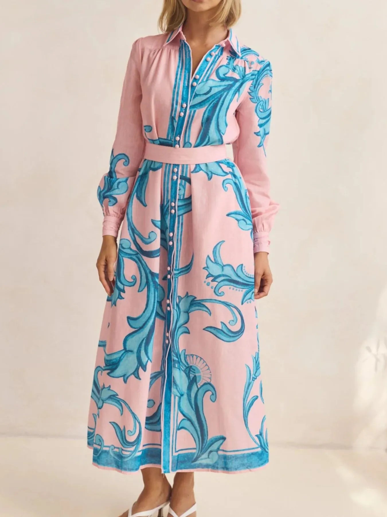 Printed Button Down Belted Shirt Dress-Dresses-Trendsi-[option4]-[option5]-[option6]-[option7]-[option8]-Shop-Boutique-Clothing-for-Women-Online