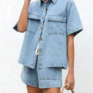 Button Up Short Sleeve Top and Shorts Denim Set-Sets-Trendsi-[option4]-[option5]-[option6]-[option7]-[option8]-Shop-Boutique-Clothing-for-Women-Online