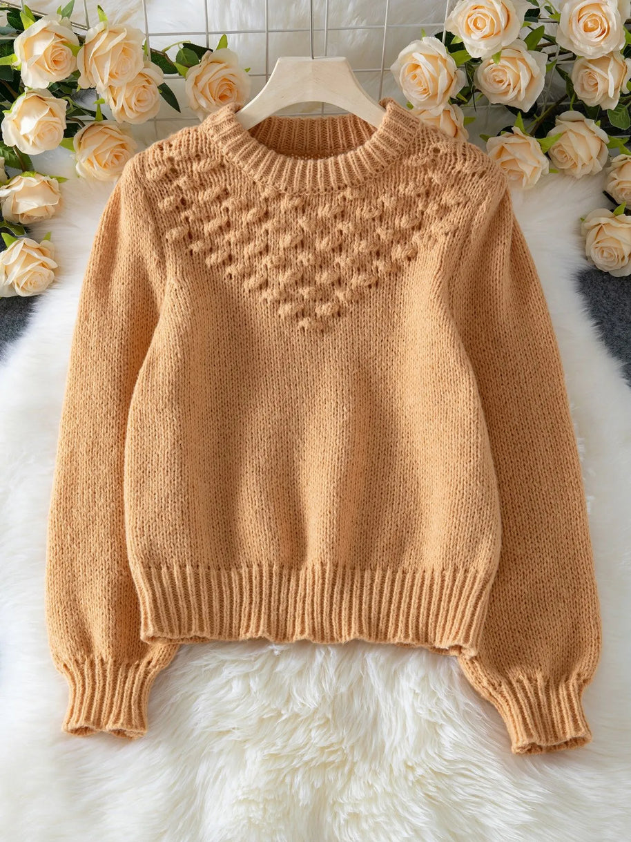 Textured Knit Round Neck Long Sleeve Sweater-Womens Sweater-Trendsi-[option4]-[option5]-[option6]-[option7]-[option8]-Shop-Boutique-Clothing-for-Women-Online