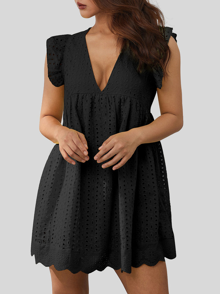 Ruffled Eyelet Cap Sleeve Mini Dress-Trendsi-[option4]-[option5]-[option6]-[option7]-[option8]-Shop-Boutique-Clothing-for-Women-Online