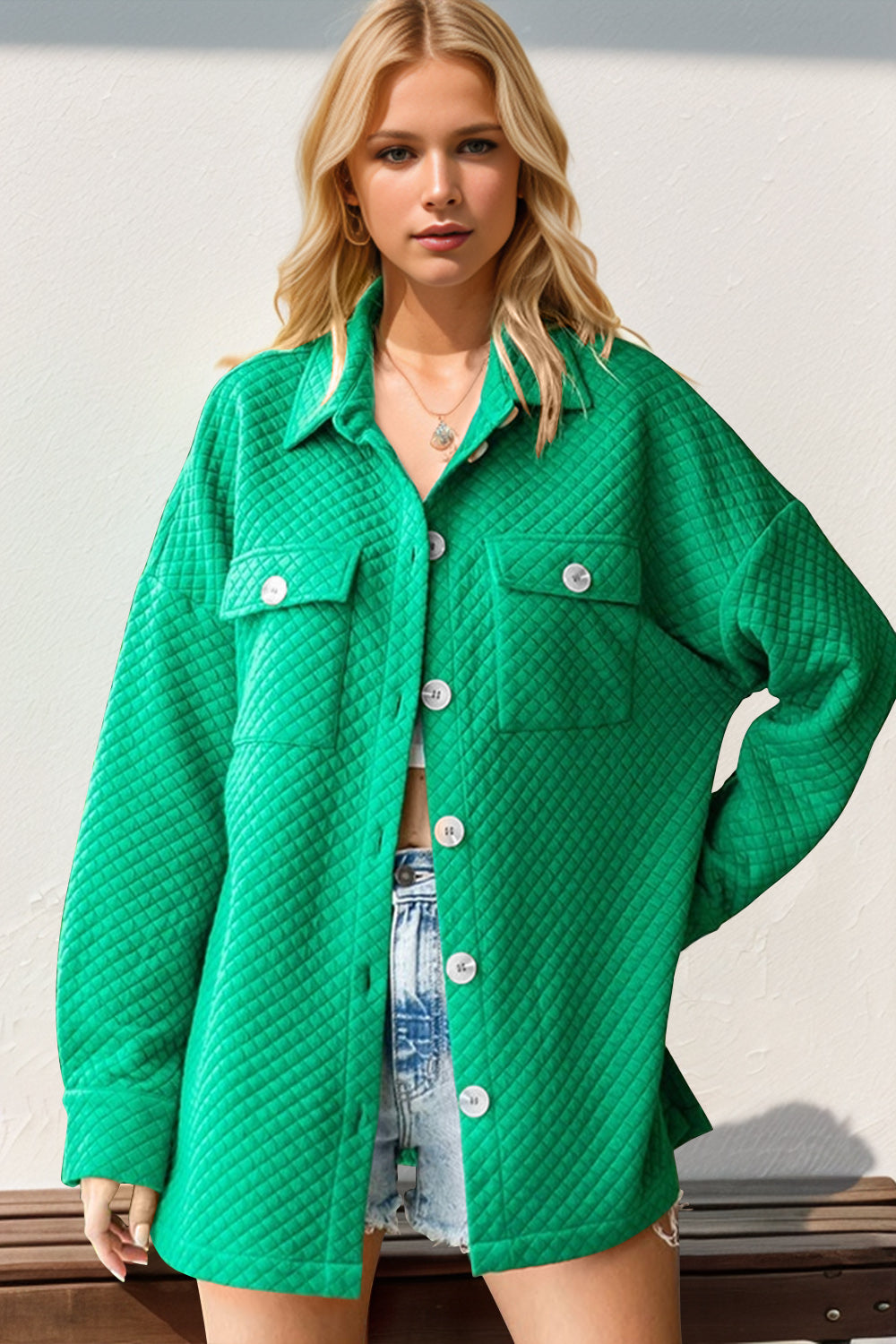 Double Take Textured Button Up Drop Shoulder Shacket-Trendsi-Green-S-[option4]-[option5]-[option6]-[option7]-[option8]-Shop-Boutique-Clothing-for-Women-Online